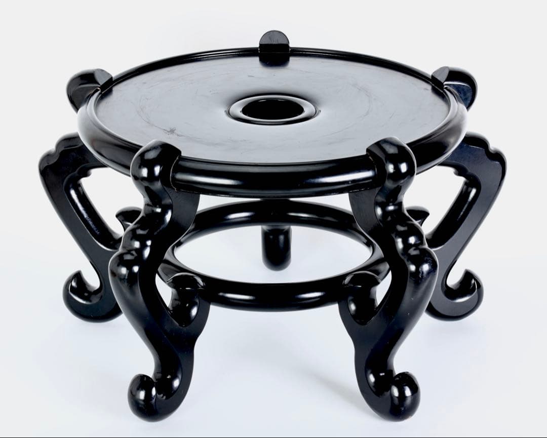 黒塗 飾り台 花台 壺台 木製 唐草脚 大型32.5cm 置台 盆栽台 古美術