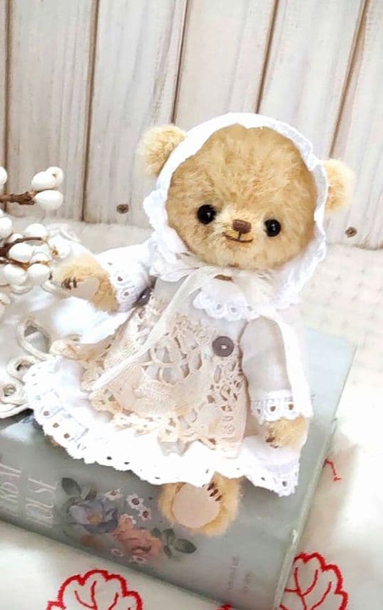 ハンドメイド テディベア ラティニティアルパカ カスタード色 手作り