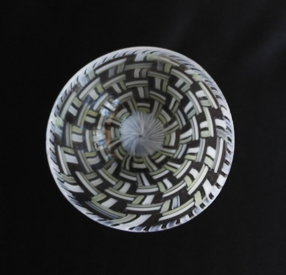 ★藤原奈津江作★井桁模様★吹きガラス菓子器（ボール）