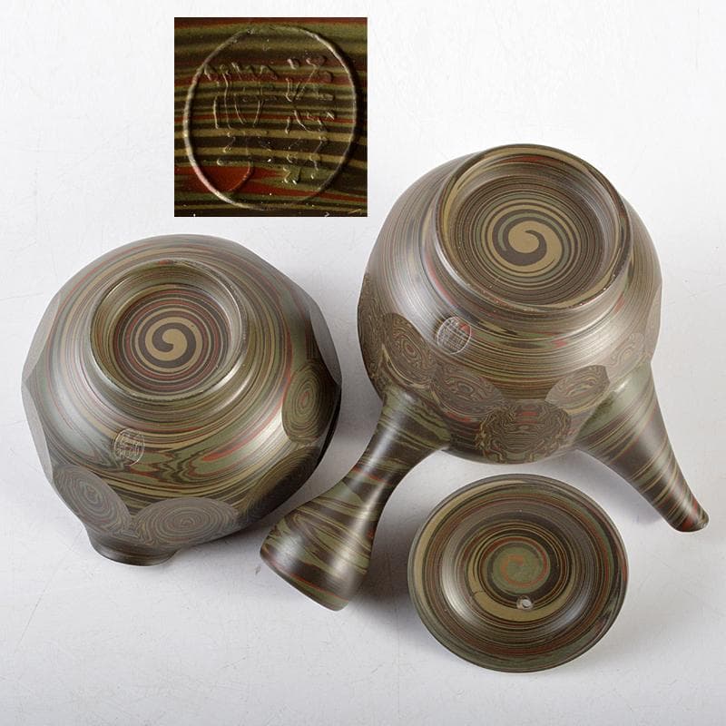 煎茶道具　常滑焼　小西洋平作　窯変泥　練込　茶器揃　共箱　M　R5840