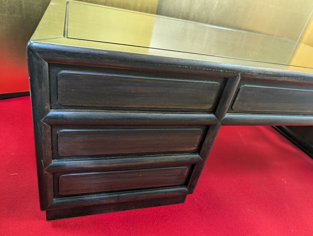 総黒檀 最高級 黒檀 文机 書斎 机 唐木家具 銘木 無垢材 飾り棚