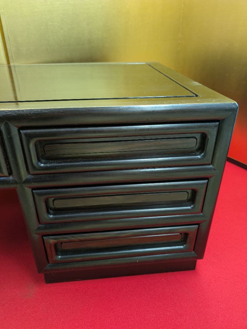 総黒檀 最高級 黒檀 文机 書斎 机 唐木家具 銘木 無垢材 飾り棚