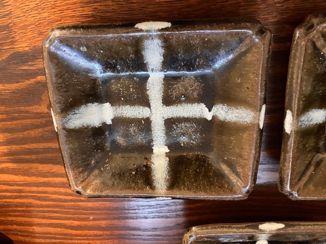 生田和孝丹波焼 緑釉四方角小皿3客 河井寛次郎 弟子 民藝　民芸