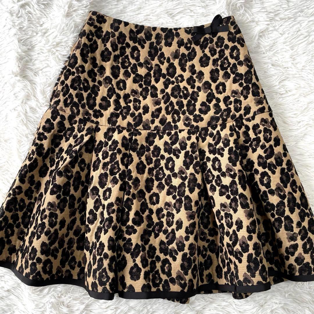 ✨エムズグレイシー✨【M】タグ付未使用品✨切り替えタックスカート✨レオパ　ヒョウ