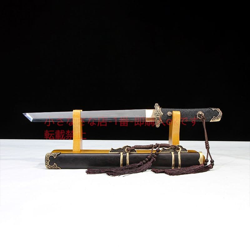 魚皮柄小唐横刀黒白檀模様鋼焼刃 古兵器 武具 刀装具 日本刀 模造刀 居合刀