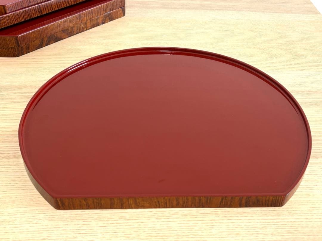 【美品】漆 木製 半月膳 両面膳 懐石膳 懐石道具 5客　千遊