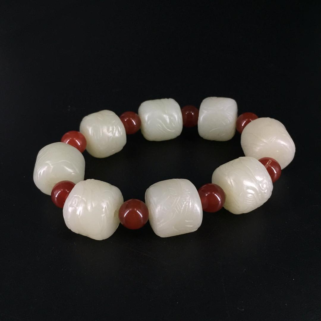 宋代 竜紋ブレスレット 古玉老和田白玉 中国美術骨董アンティークコレクション