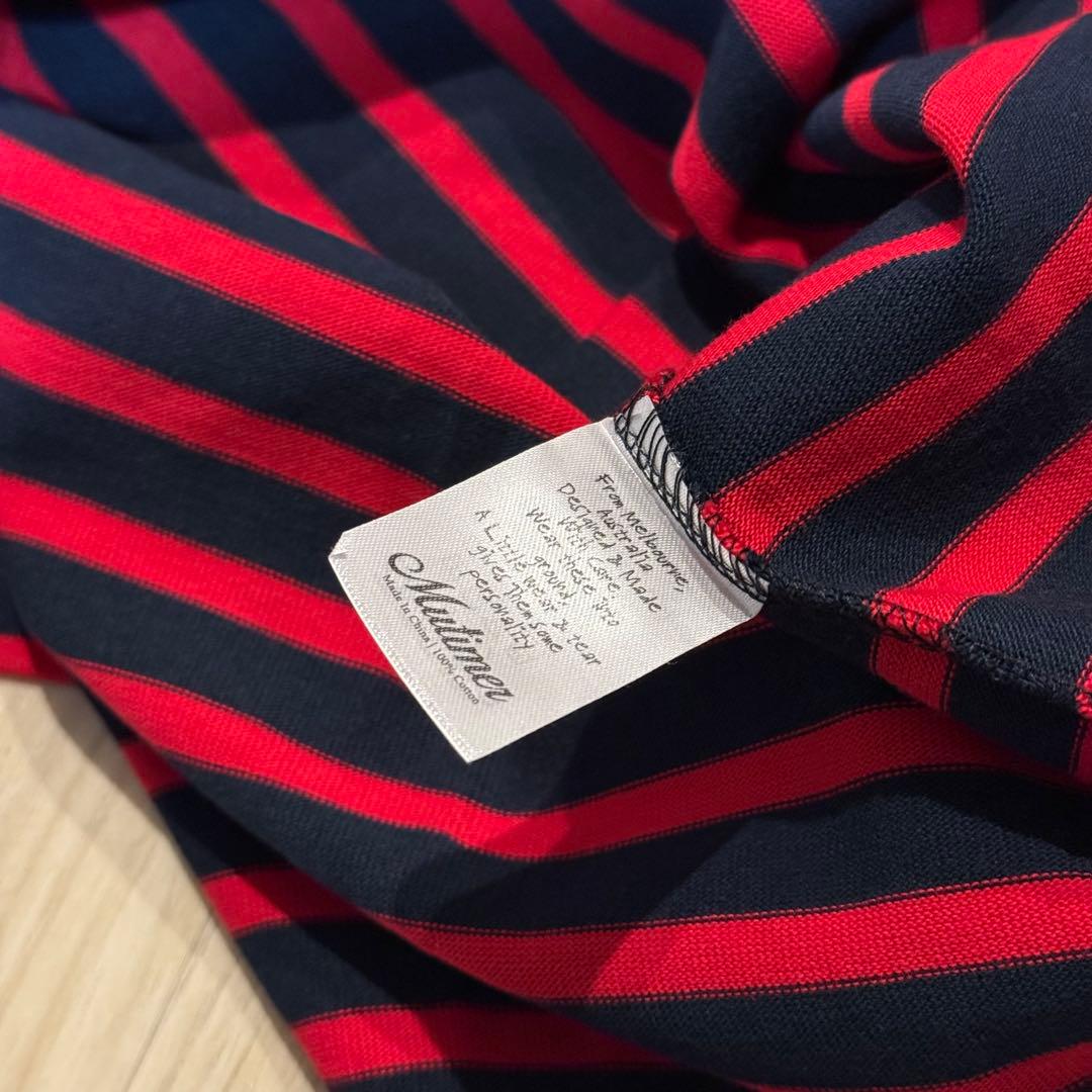 Mutimer ネイビー/レッド ストライプ Tシャツ S