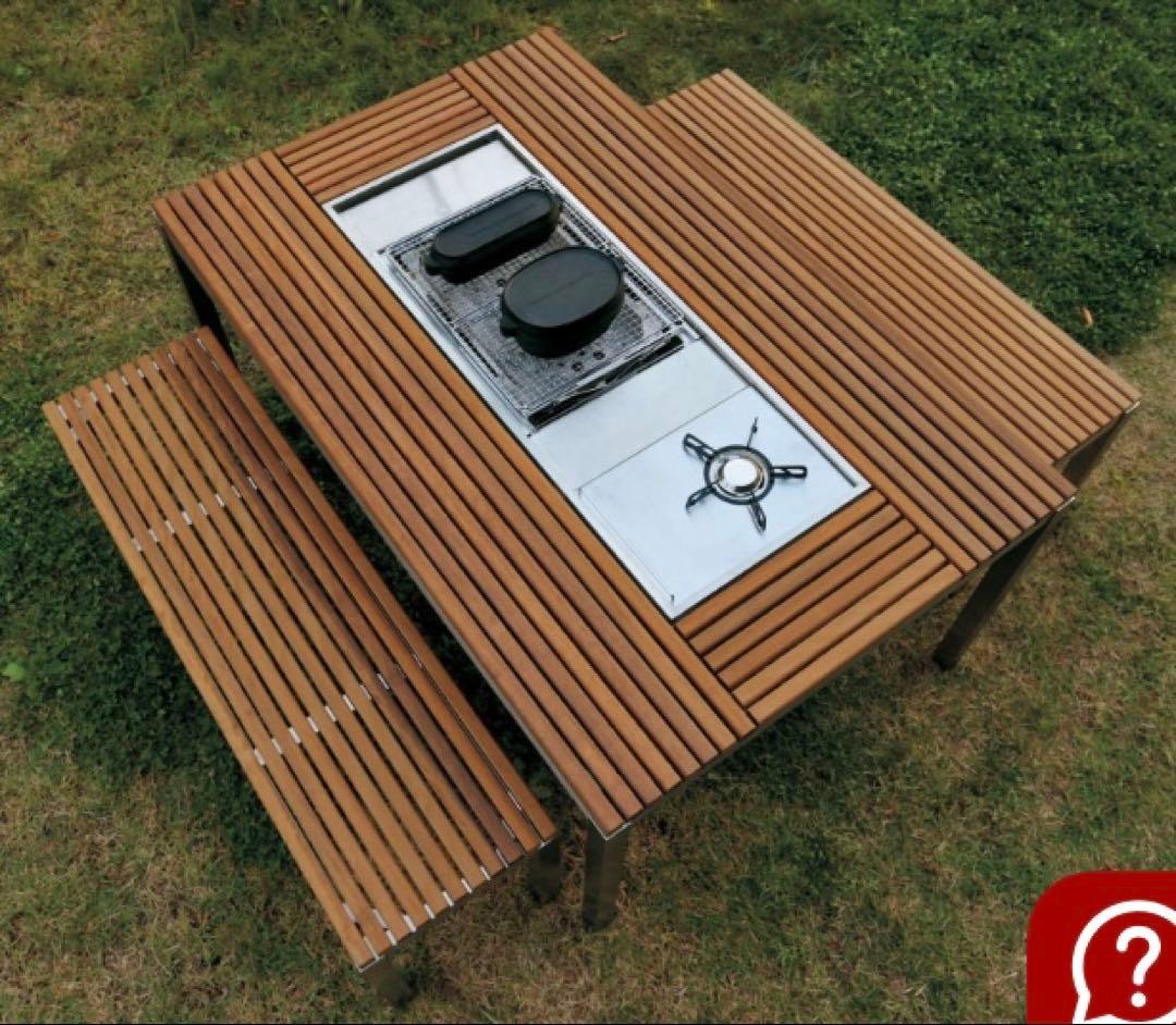 【手渡し限定】 Peak ガーデンテーブル・ウッドトップ2枚・ベンチ2脚