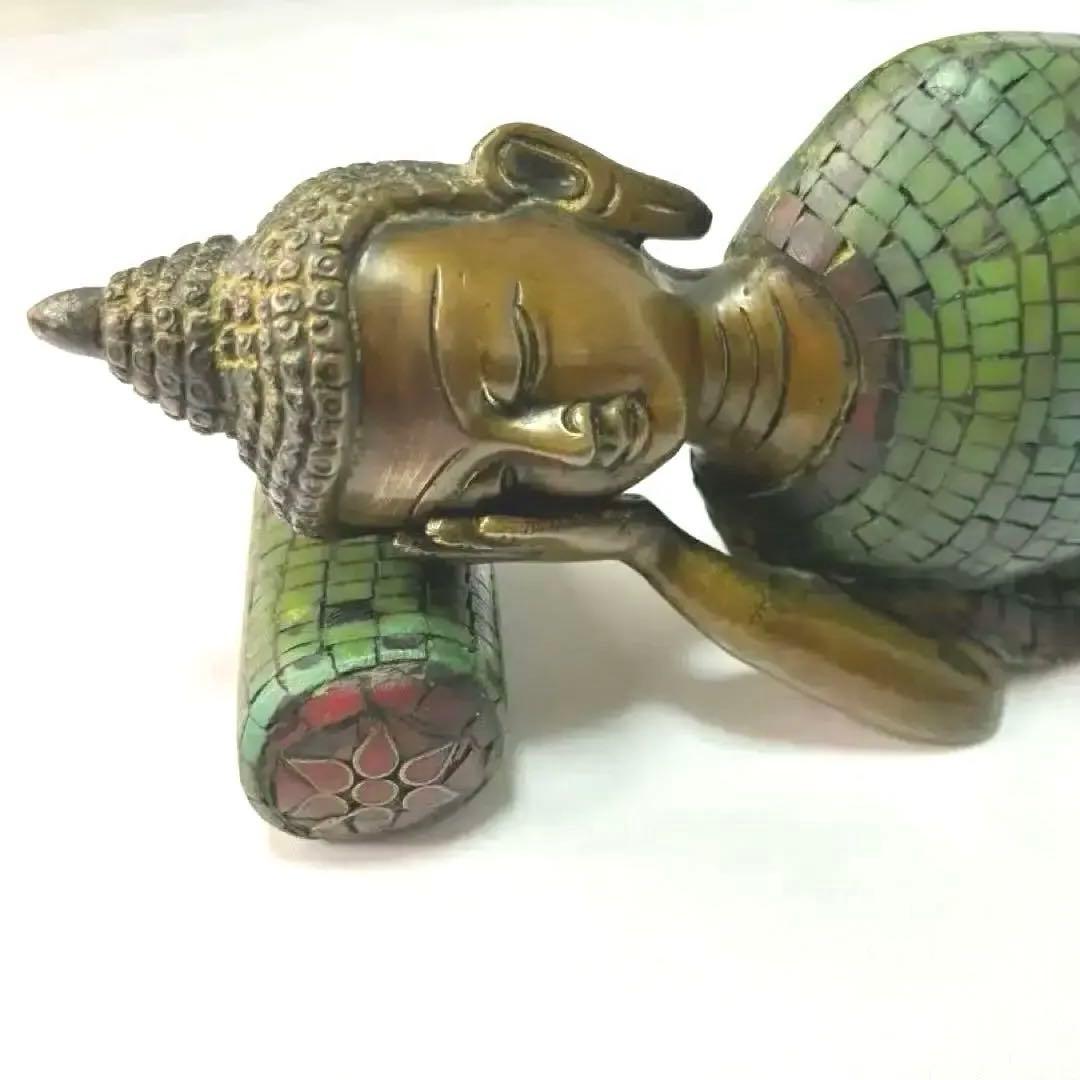 チベット仏教のブロンズ銅製眠る仏陀釈迦牟尼釈迦牟尼如来像グリーンターコイズス涅槃