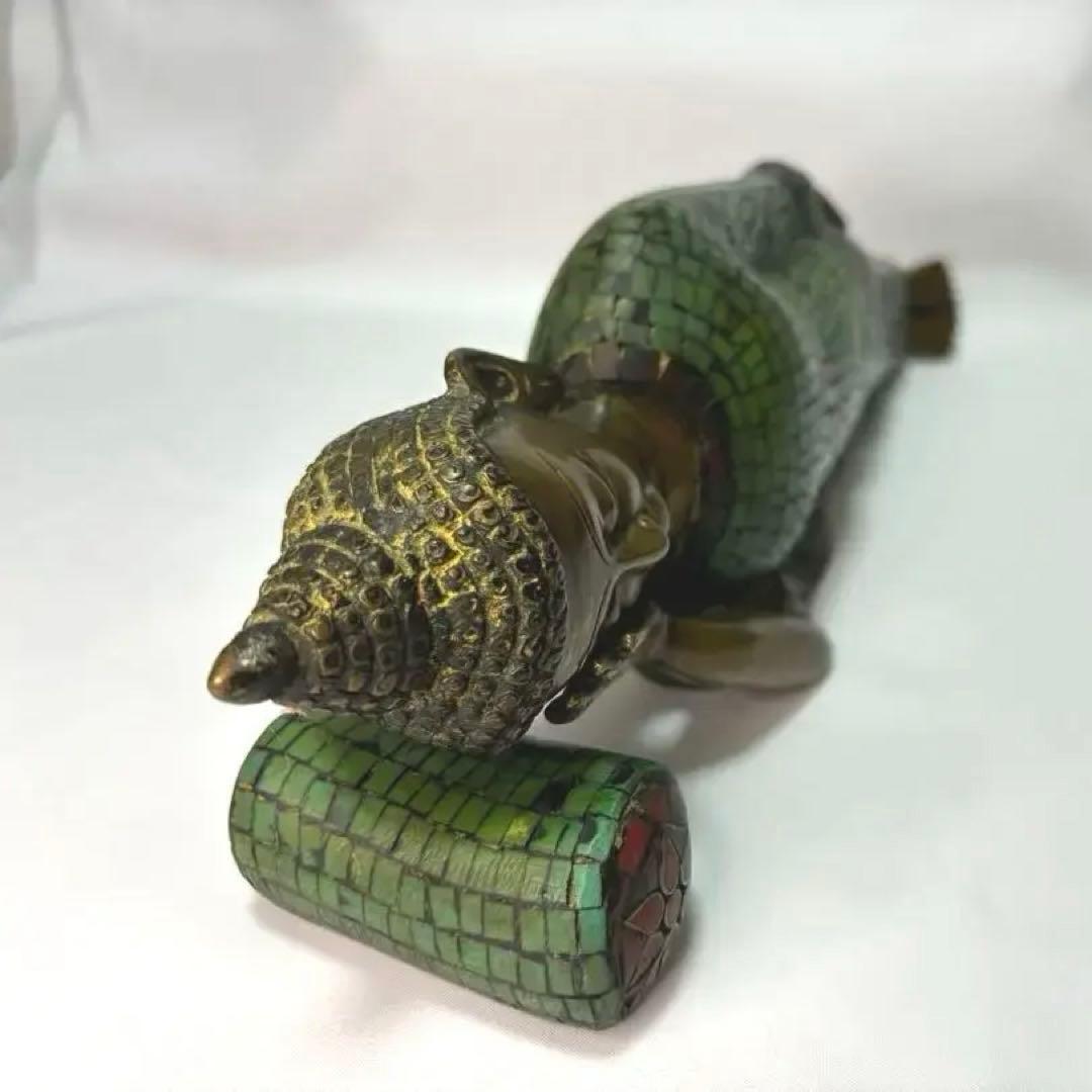 チベット仏教のブロンズ銅製眠る仏陀釈迦牟尼釈迦牟尼如来像グリーンターコイズス涅槃