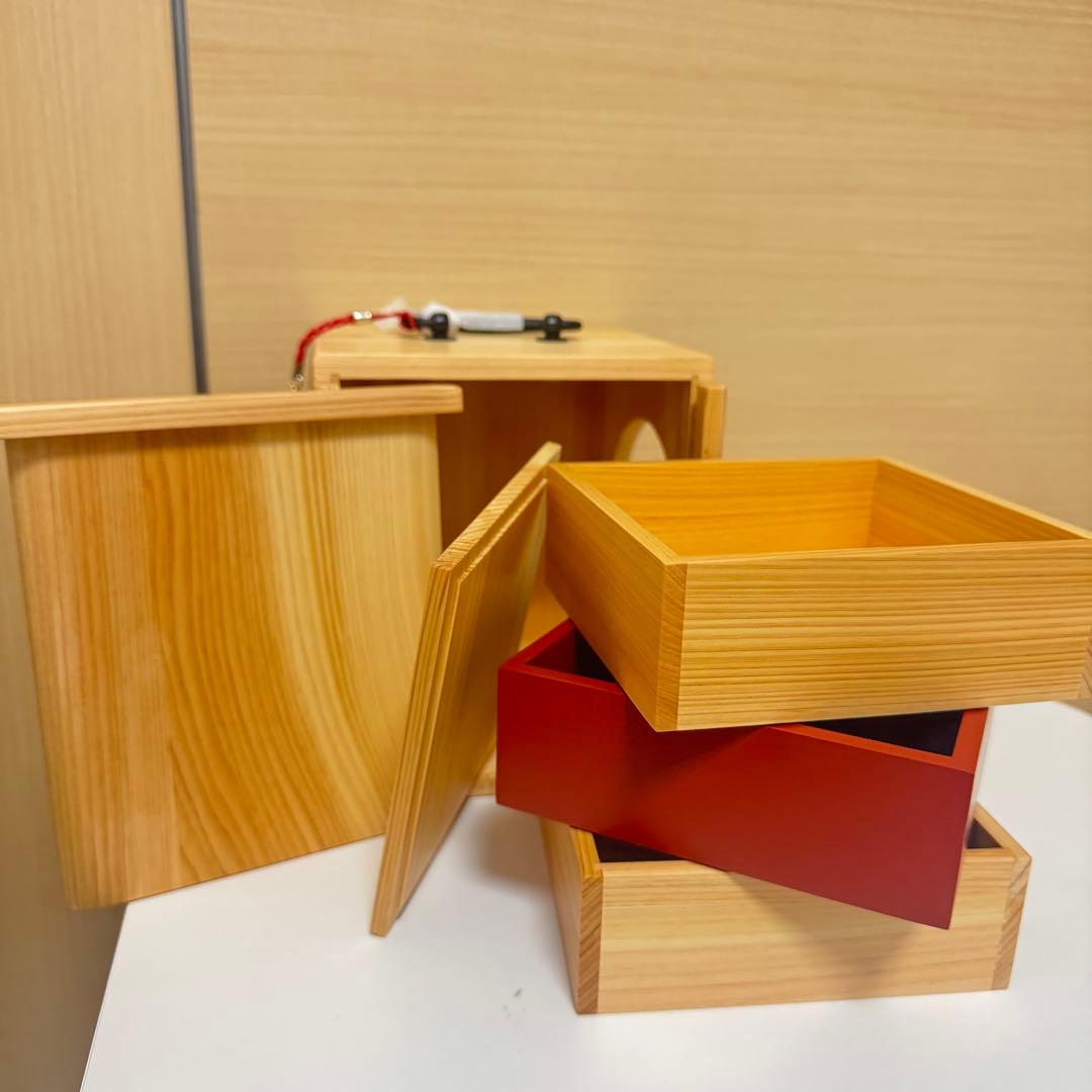 未使用　遊山箱　弁当箱　木製重箱　三段重　重箱