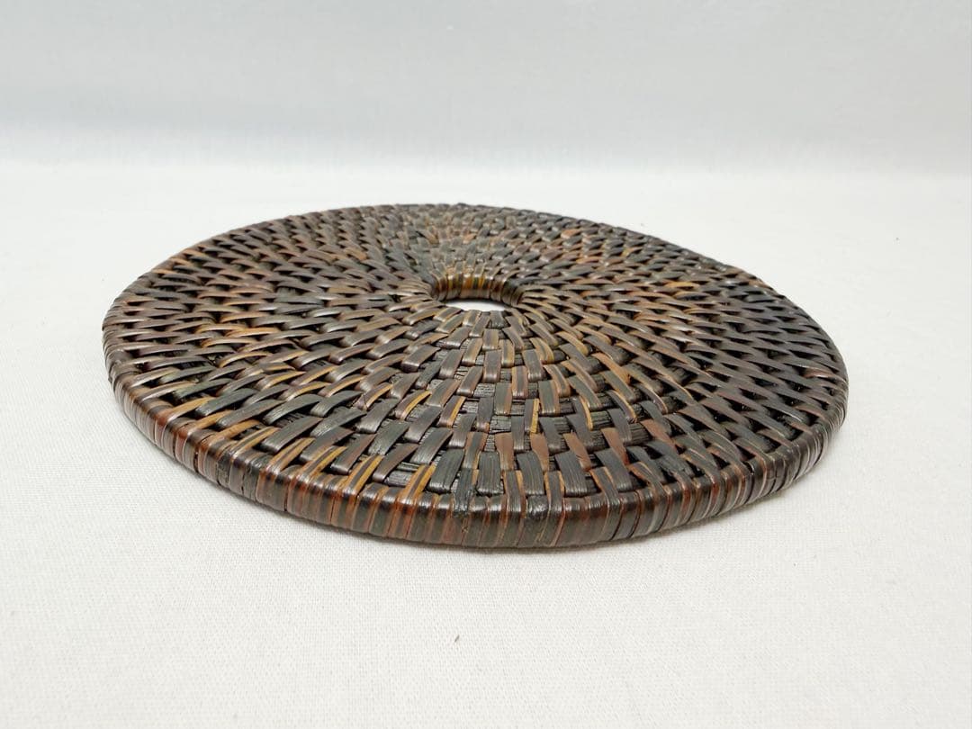 未使用 茶道具 釜敷 瓶敷 籐編 網代瓶座 急須台 円式瓶座