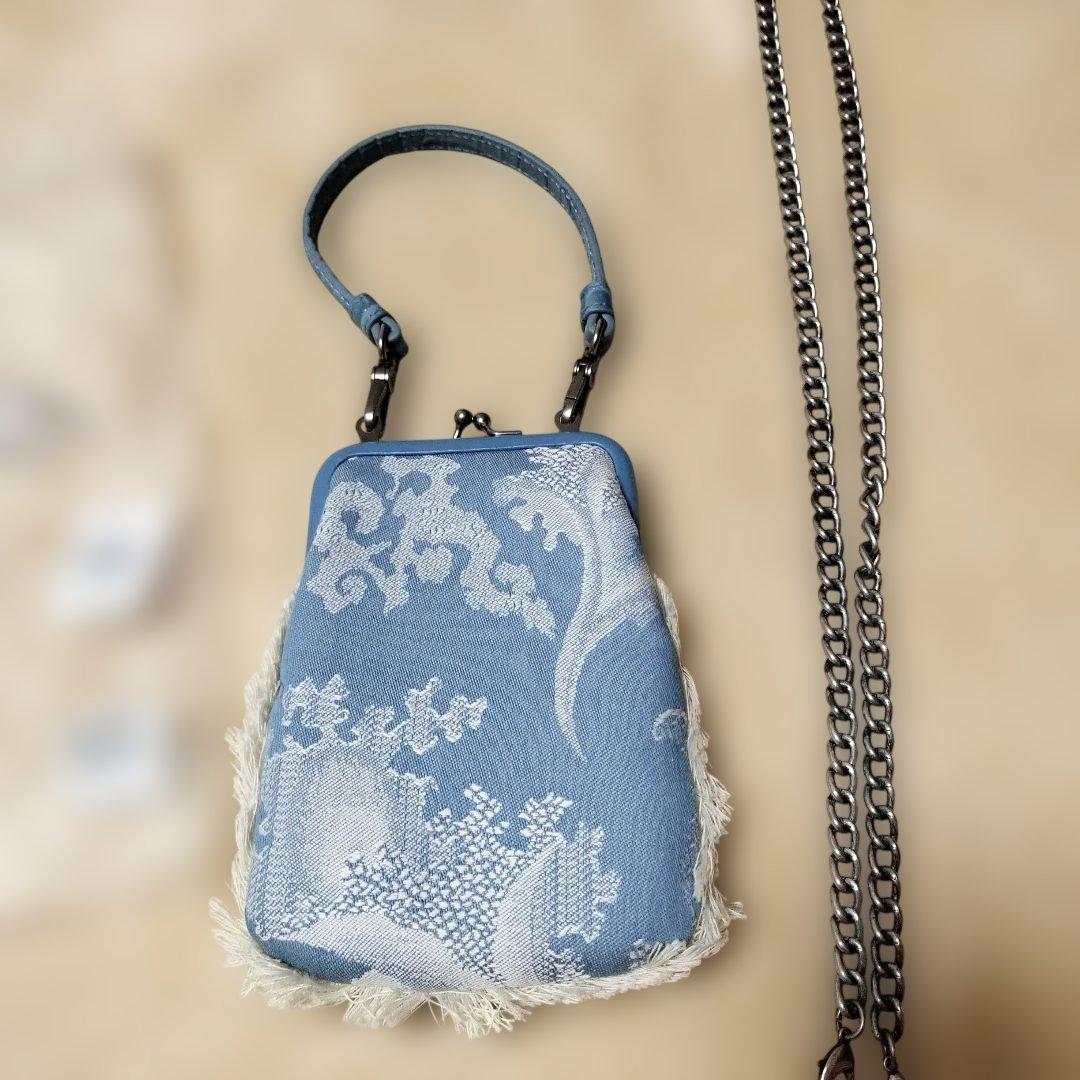 花柄スマホショルダーバッグ 青色デニム　フリンジ　ヴィヴィアンウエストウッド