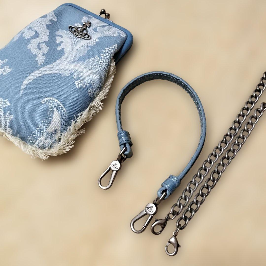 花柄スマホショルダーバッグ 青色デニム　フリンジ　ヴィヴィアンウエストウッド