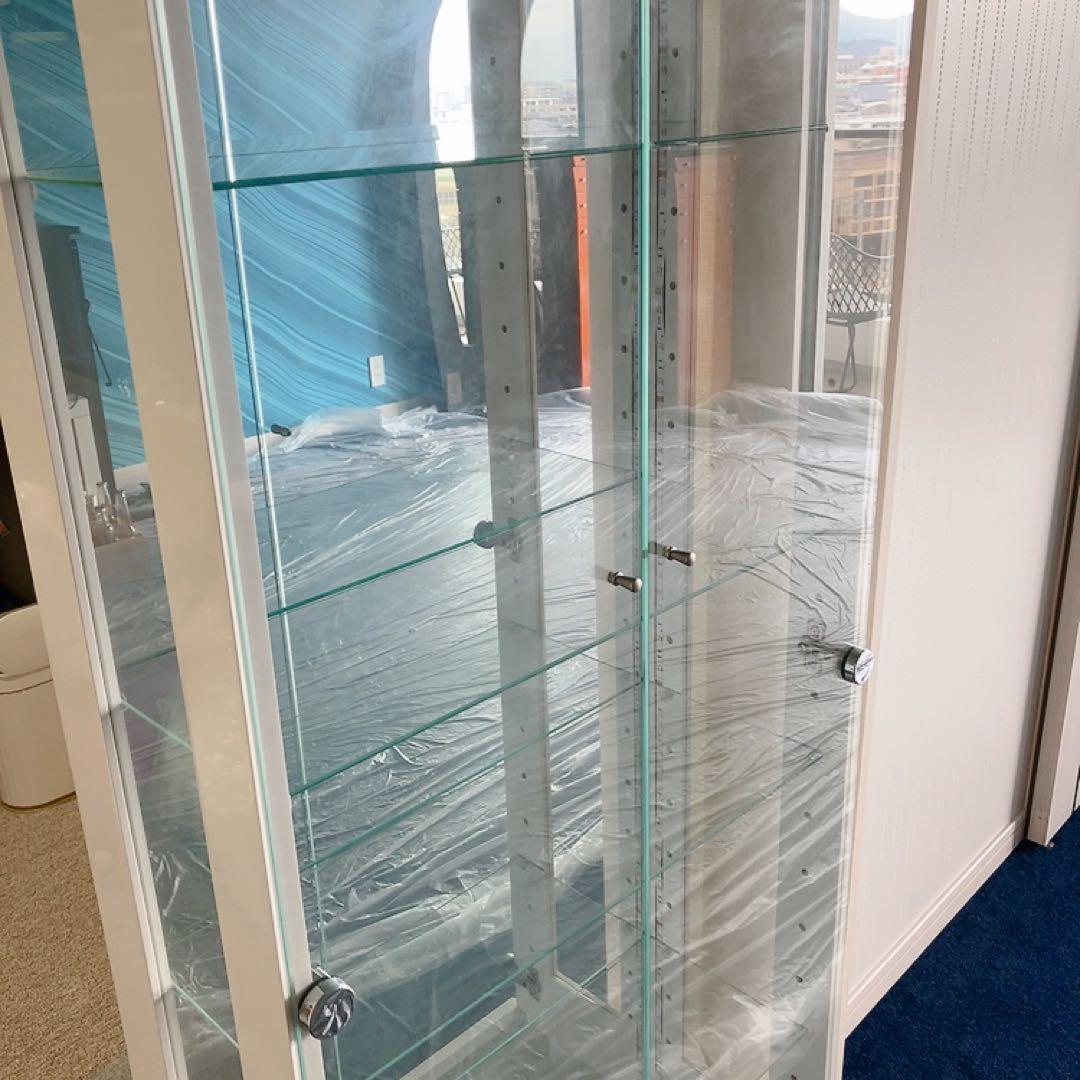 LEDライト付きガラスショーケース 背面鏡 コレクションボード ホワイト W60