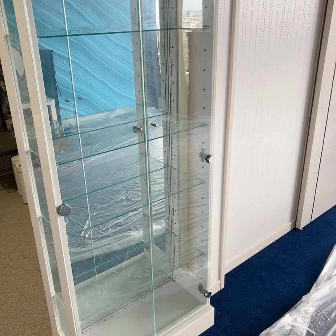 LEDライト付きガラスショーケース 背面鏡 コレクションボード ホワイト W60