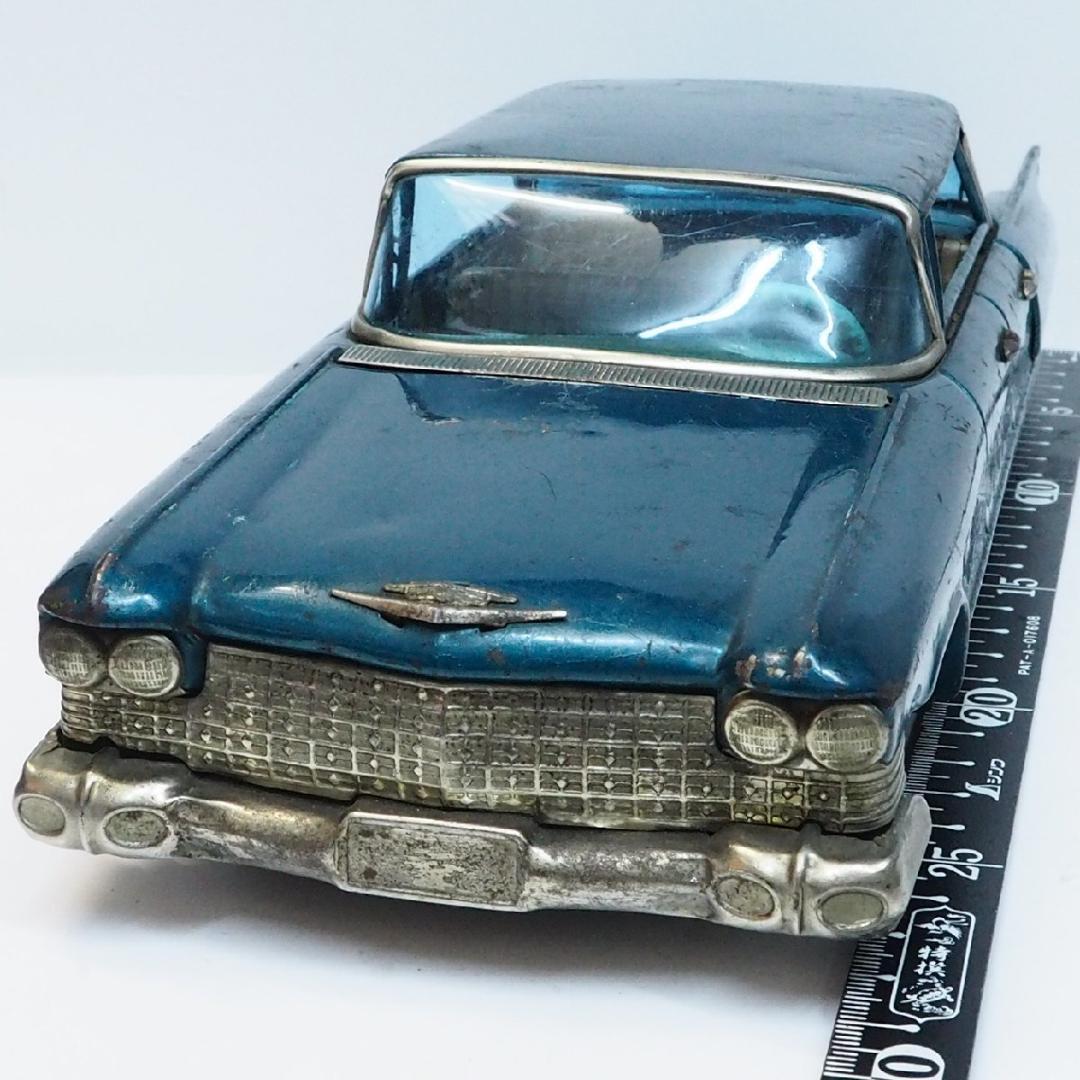 萬代屋 60'sキャデラック セダン 大サイズ青緑tinブリキtoy car箱無