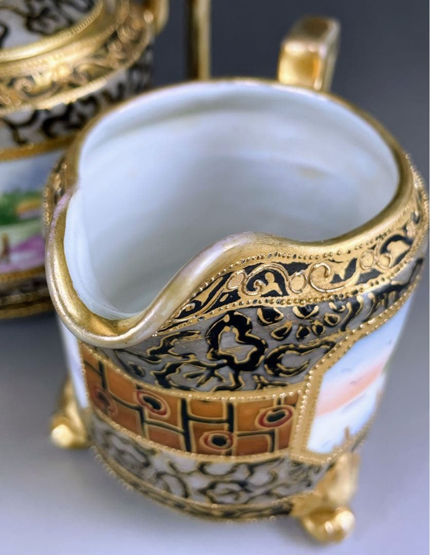 【希少】オールドノリタケ アールヌーボー様式 風景紋 シュガーボウル クリーマー