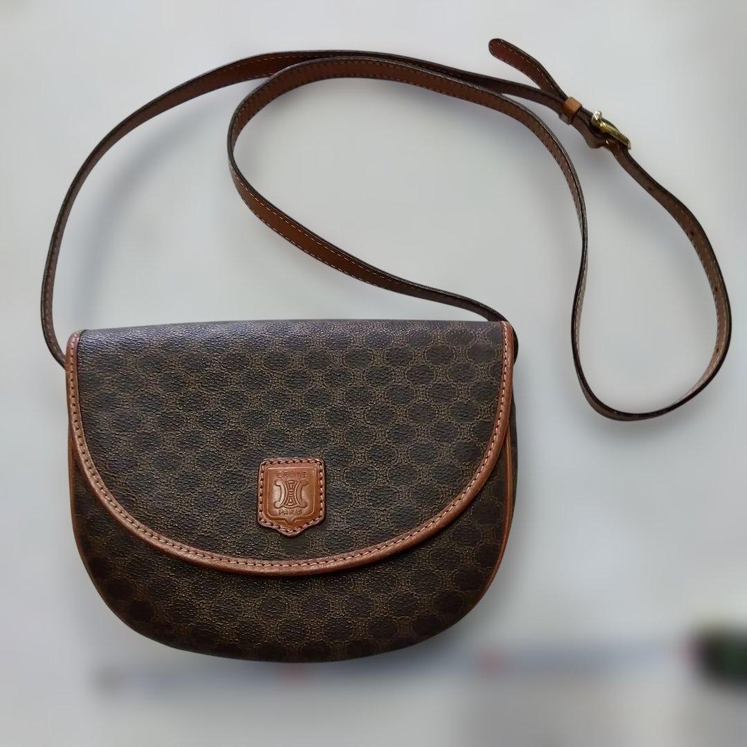 ④セリーヌ ヴィンテージ マカダム柄 ショルダーバッグ レザー CELINE