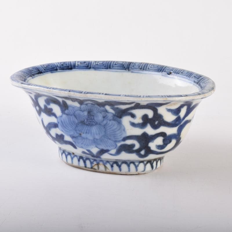 中国　青花　花文鉢　水孟　建水　C　7069