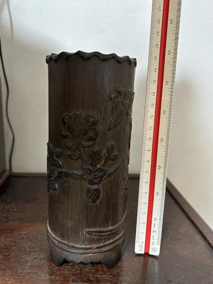 古竹 筆筒 茶合 漢文花刻 中国美術