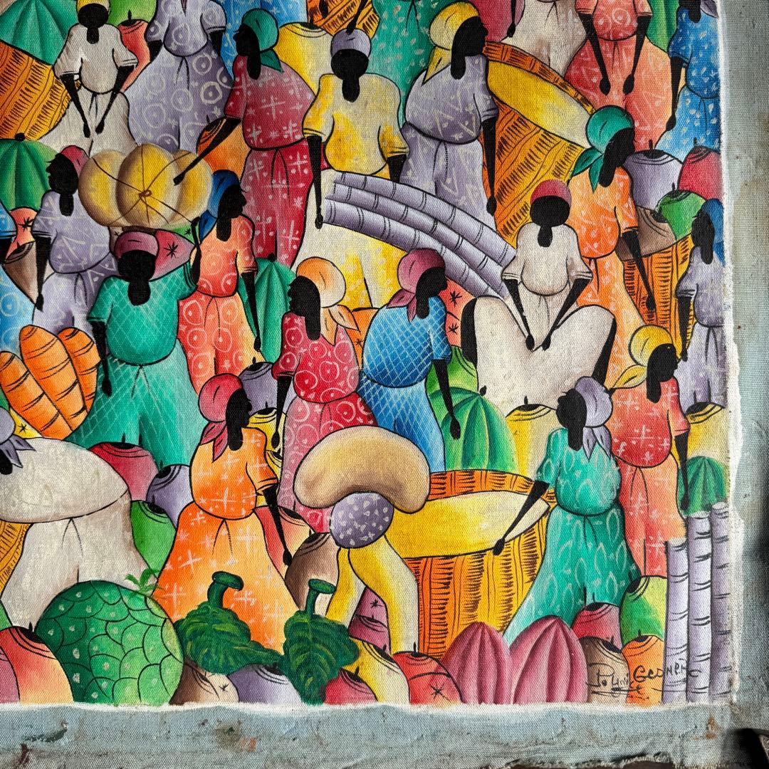 【ハイチアート】絵画 マーケット サイン有り ハイチアン　ヴィンテージ