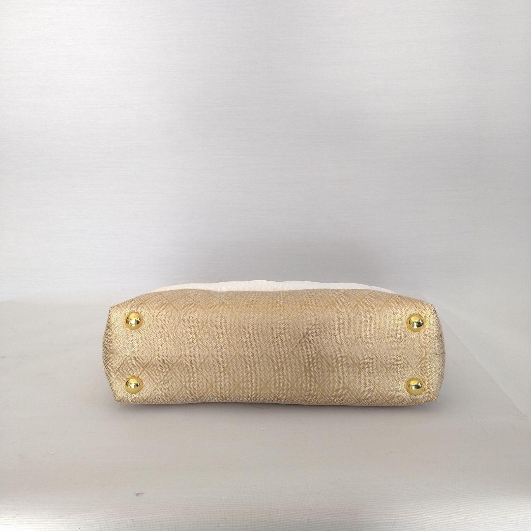 博多献上柄帯リメイク オフホワイト✕ゴールド バネハンドルバッグ