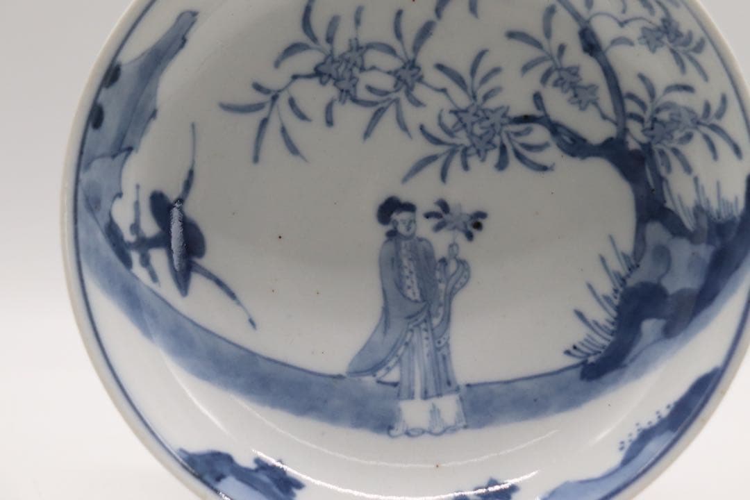 古染　染付　美人紋皿　送料込み250106