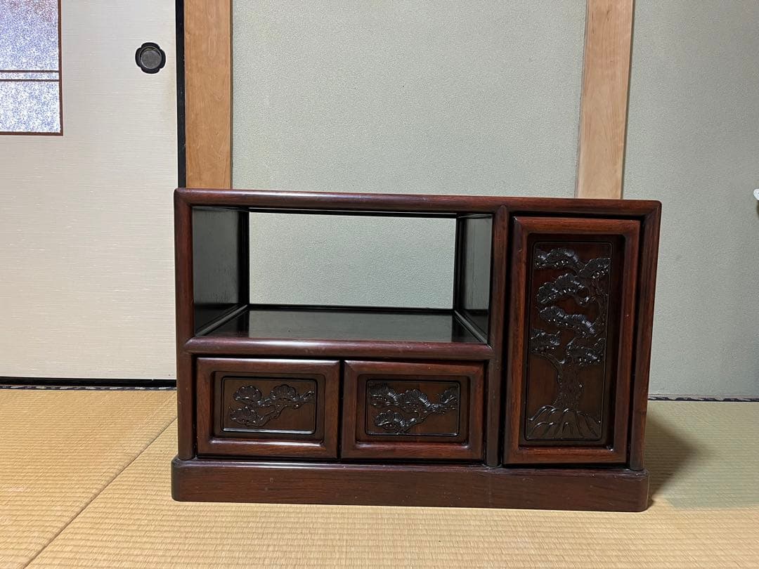 K186 唐木家具　彫刻　茶棚　アンティーク