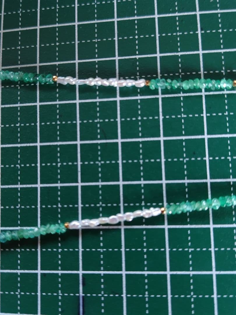 K18 エメラルド、あこや真珠芥子パール ネックレス