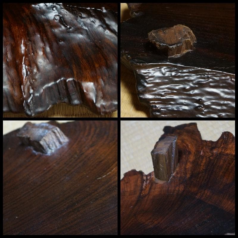 大型沈木卓 古材漆塗脚付き花台 盆栽台 香炉台 自然体★美しい木目★重5.1ｋg