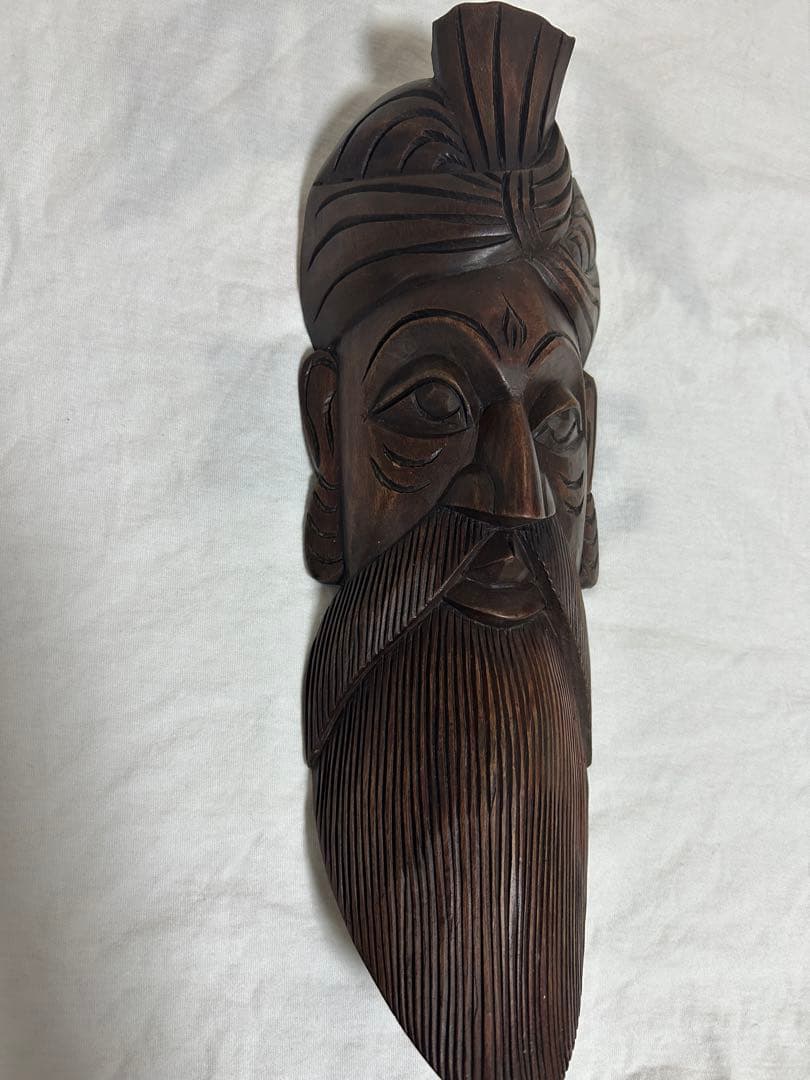 木製彫刻 お面 男性の顔