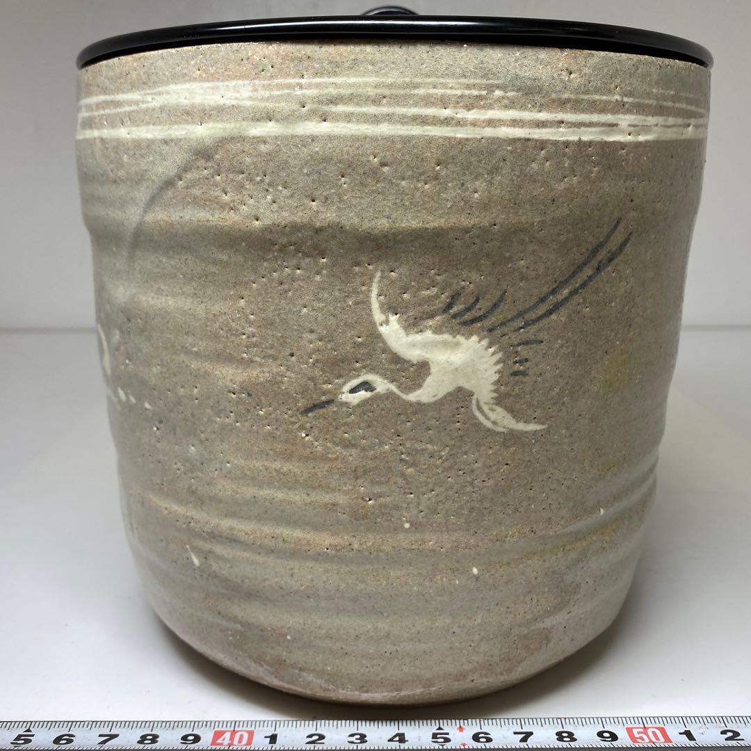 ☆茶3 廣州窯　白泥象嵌　水指　高さ約16cm 東N7-1025②