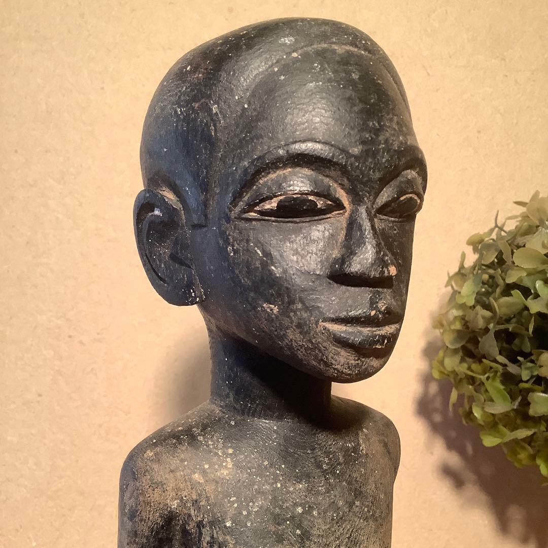 19世紀・コートジボワール「木彫・少年像」アフリカ・民族人形・コロン・木彫彩色