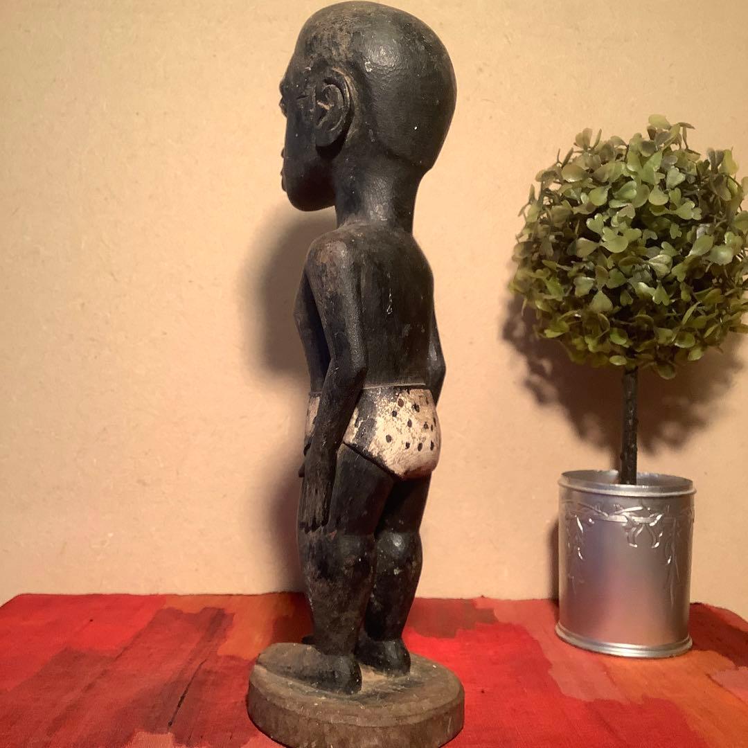 19世紀・コートジボワール「木彫・少年像」アフリカ・民族人形・コロン・木彫彩色