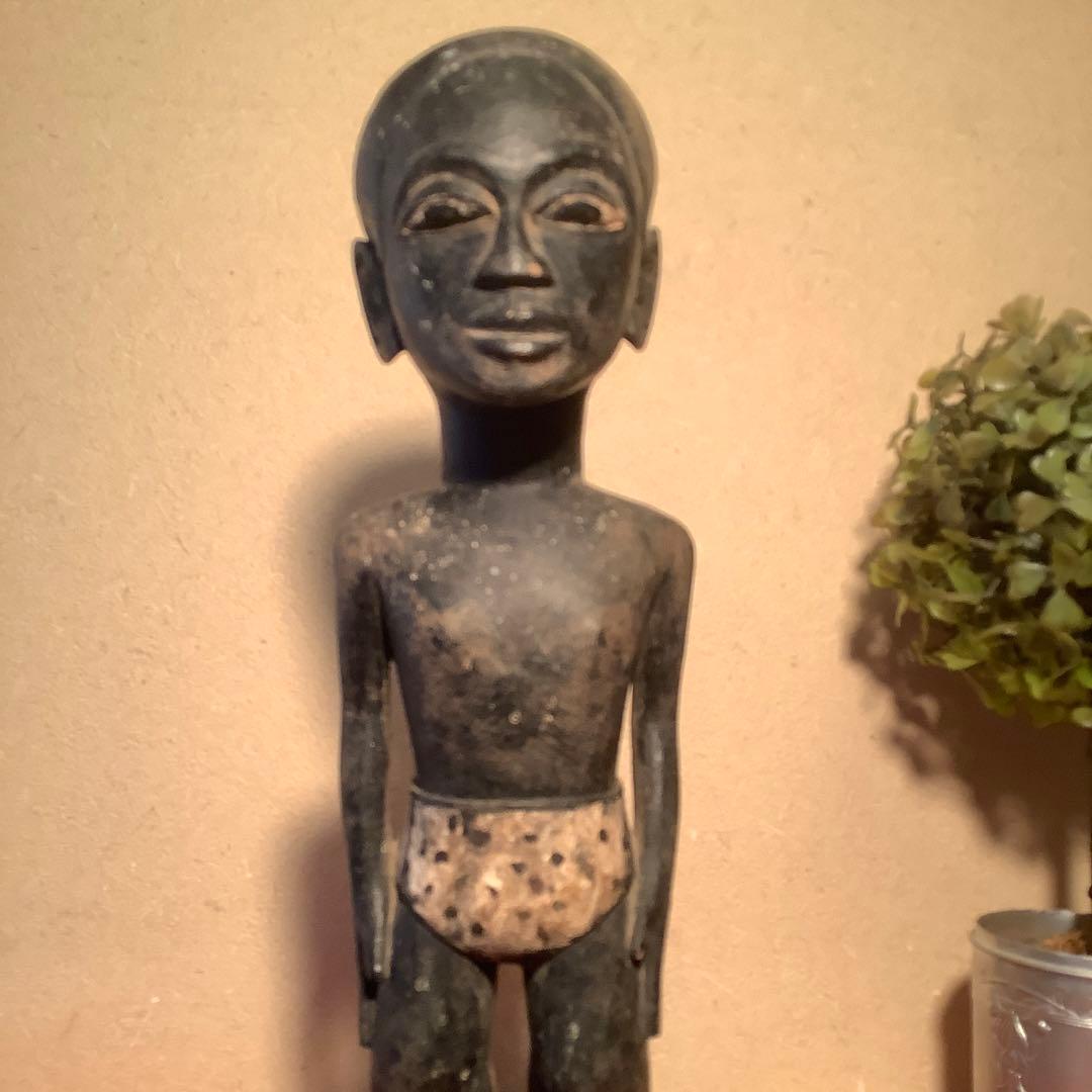 19世紀・コートジボワール「木彫・少年像」アフリカ・民族人形・コロン・木彫彩色