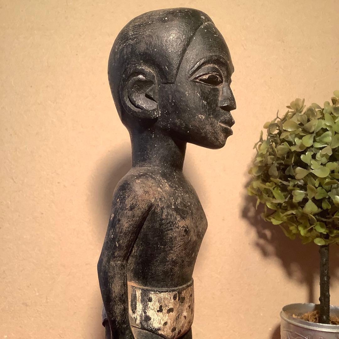 19世紀・コートジボワール「木彫・少年像」アフリカ・民族人形・コロン・木彫彩色