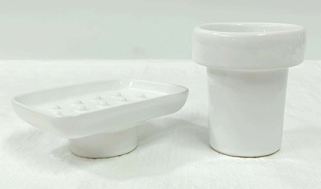 michiko　イタリア製 真鍮/陶器製 ソープディッシュ&タンブラー