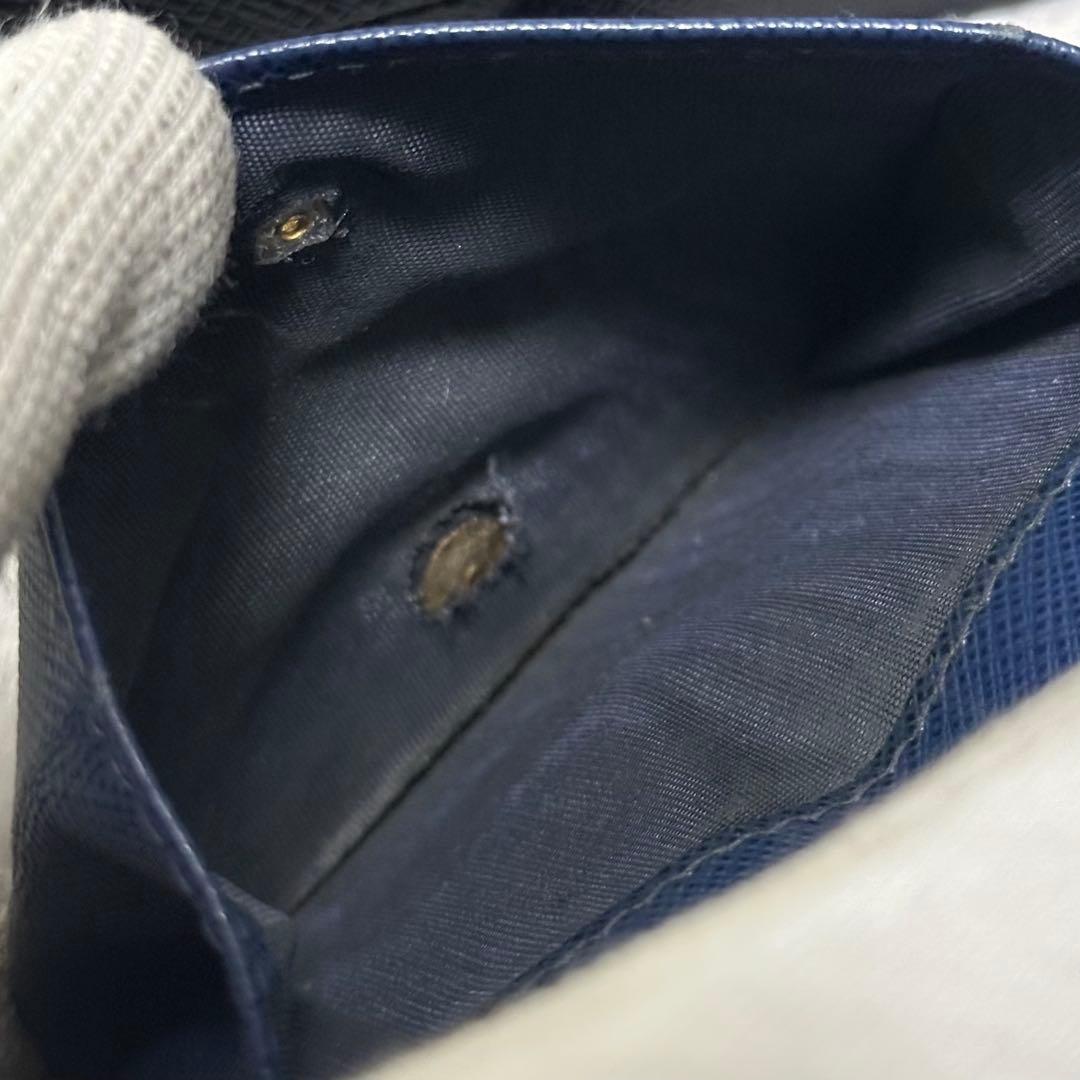 PRADA プラダ　折り財布　ゴールドロゴ　ブルー　サフィアーノレザー