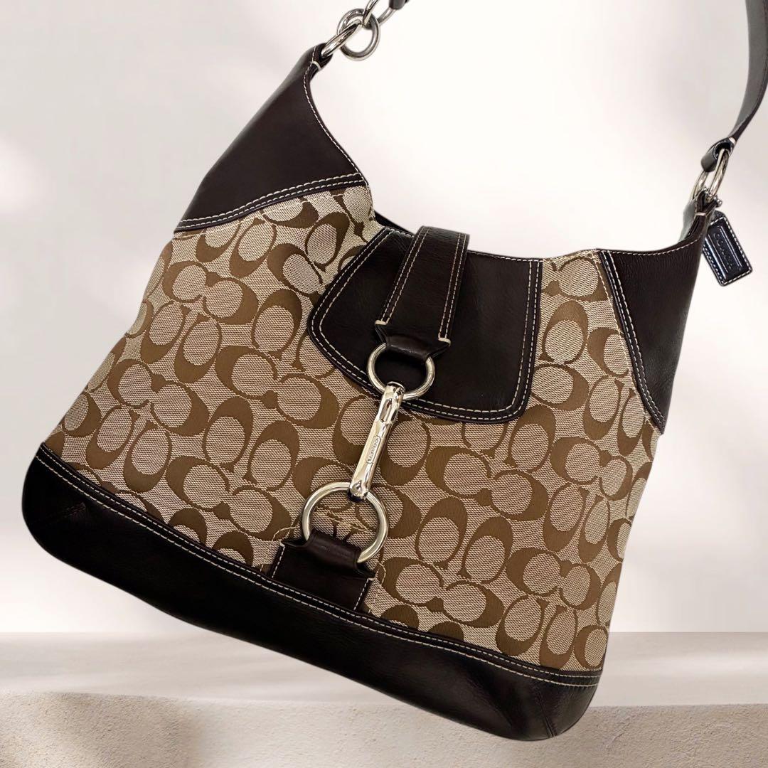美品 COACH コーチ ワンショルダー バッグ シグネチャー ジャッキー 茶