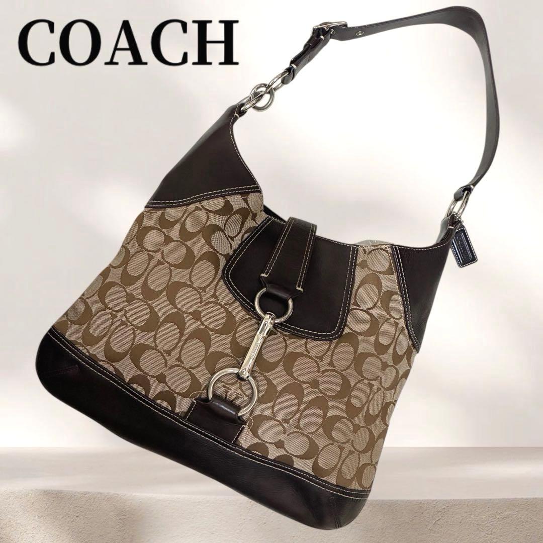美品 COACH コーチ ワンショルダー バッグ シグネチャー ジャッキー 茶