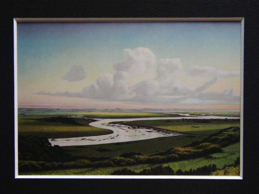 中根寛、流れ（霧多布湿原）、希少画集画、新品高級額・額装付、状態良好