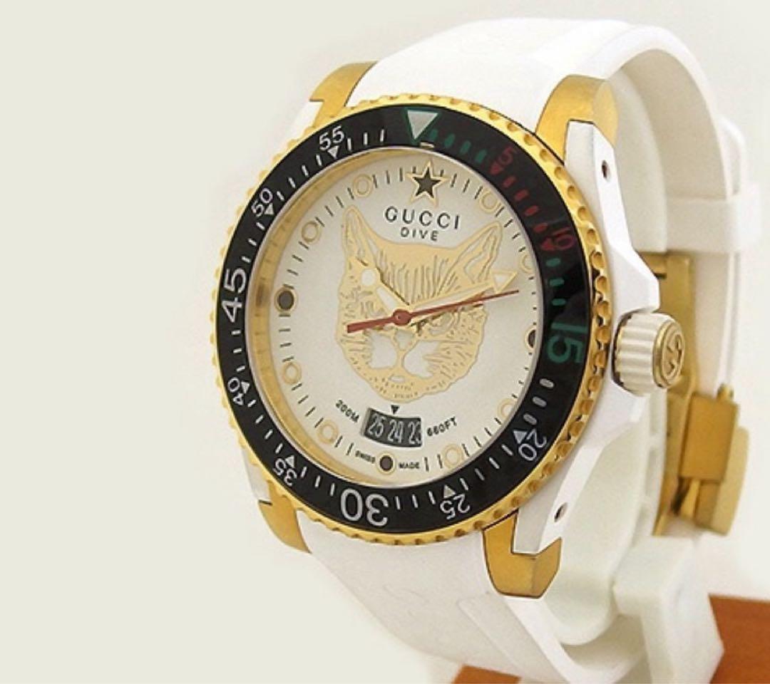 GUCCI DIVE 猫モチーフ ラバーベルト時計