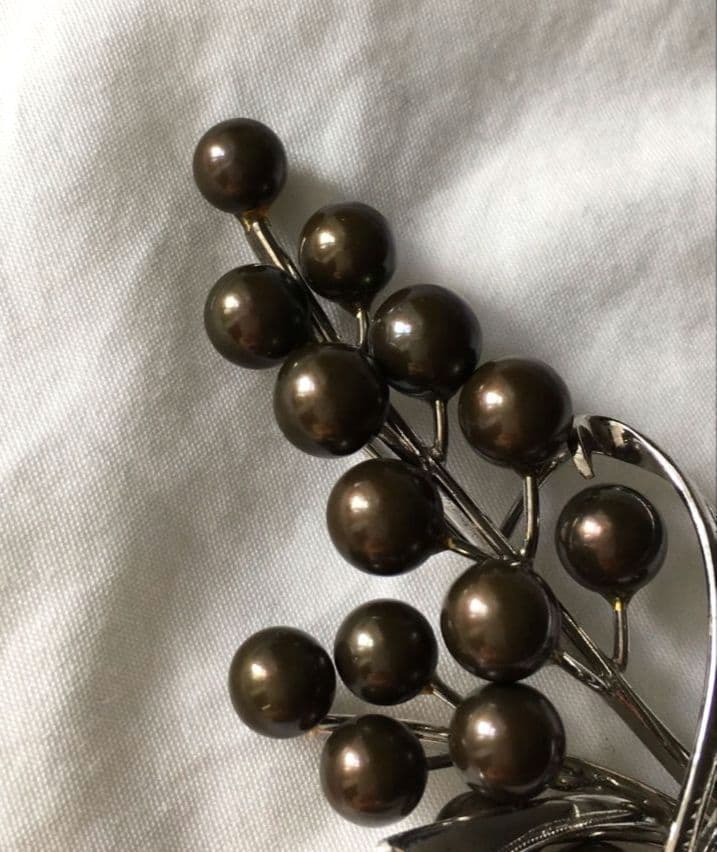 ビンテージ　黒真珠　シルバー　ブローチ　SILVER　ブラックパール