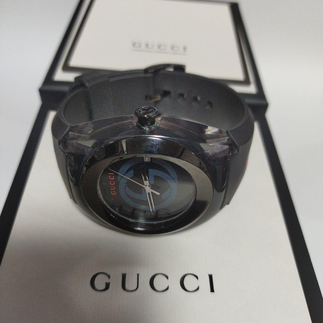 訳あり品 GUCCI グッチ SYNC シンク メンズ腕時計 黒ラバーベルト