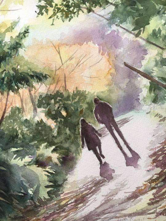 透明水彩画原画風景画未来鎌倉縁結び葛原岡神社