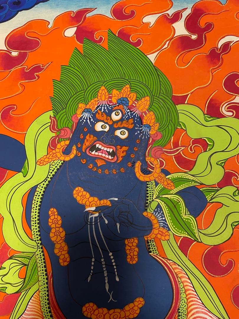 《 チベット密教　1点物 》 手描き　曼荼羅　マハーカーラ　大黒　仏教　密教　⑤