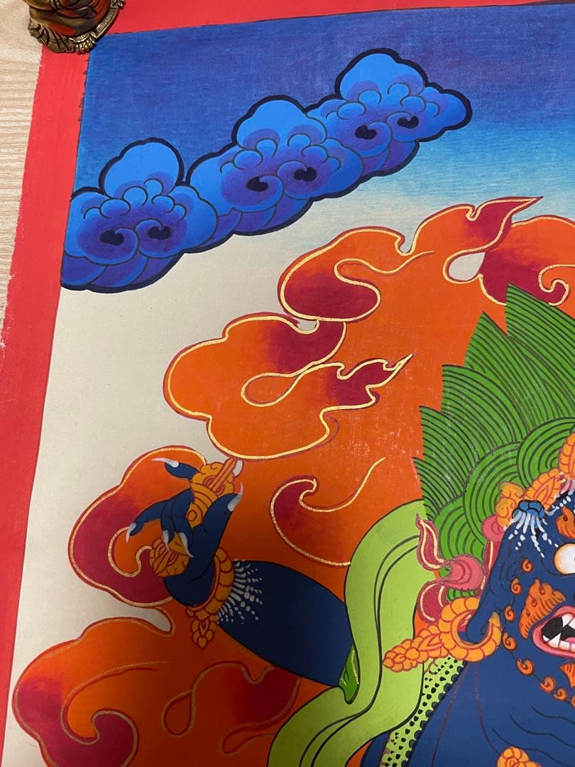 《 チベット密教　1点物 》 手描き　曼荼羅　マハーカーラ　大黒　仏教　密教　⑤