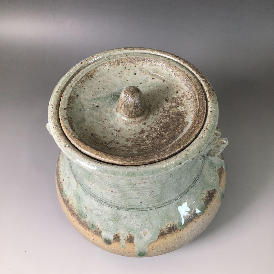 Ｒ８８７　水指　『温品焼』『本多康彦造』『耳付』『窯変水指』　共箱　茶道具